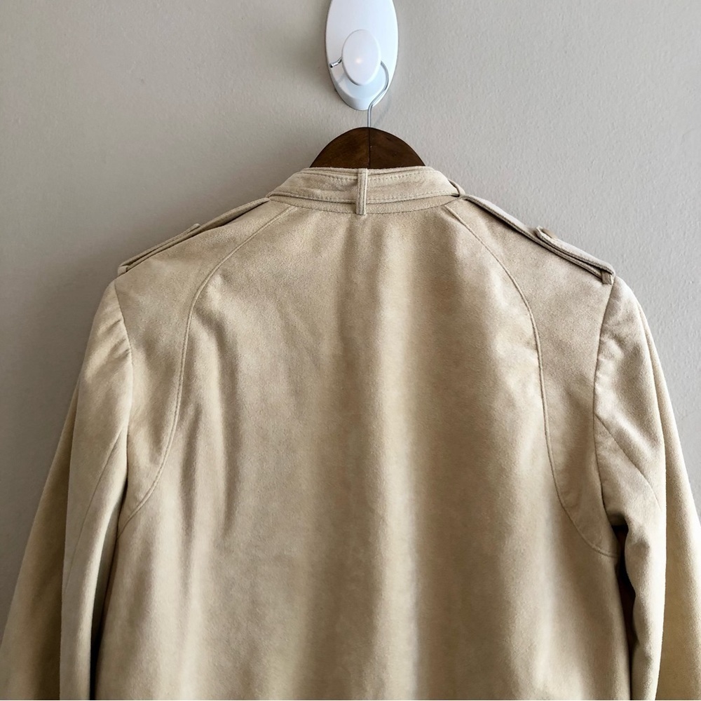 Vintage Olympic Faux Suede Bomber Jacket Tan Cream Size 6 - Picture 9 of 13